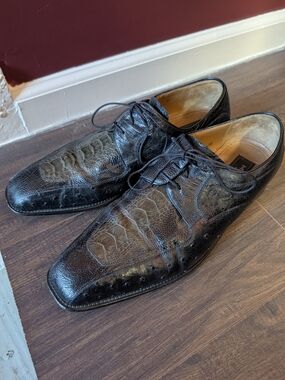 MEZLAN PLATINUM Ostrich & Alligator Exotic Leather Square Toe Derby Shoes Spain